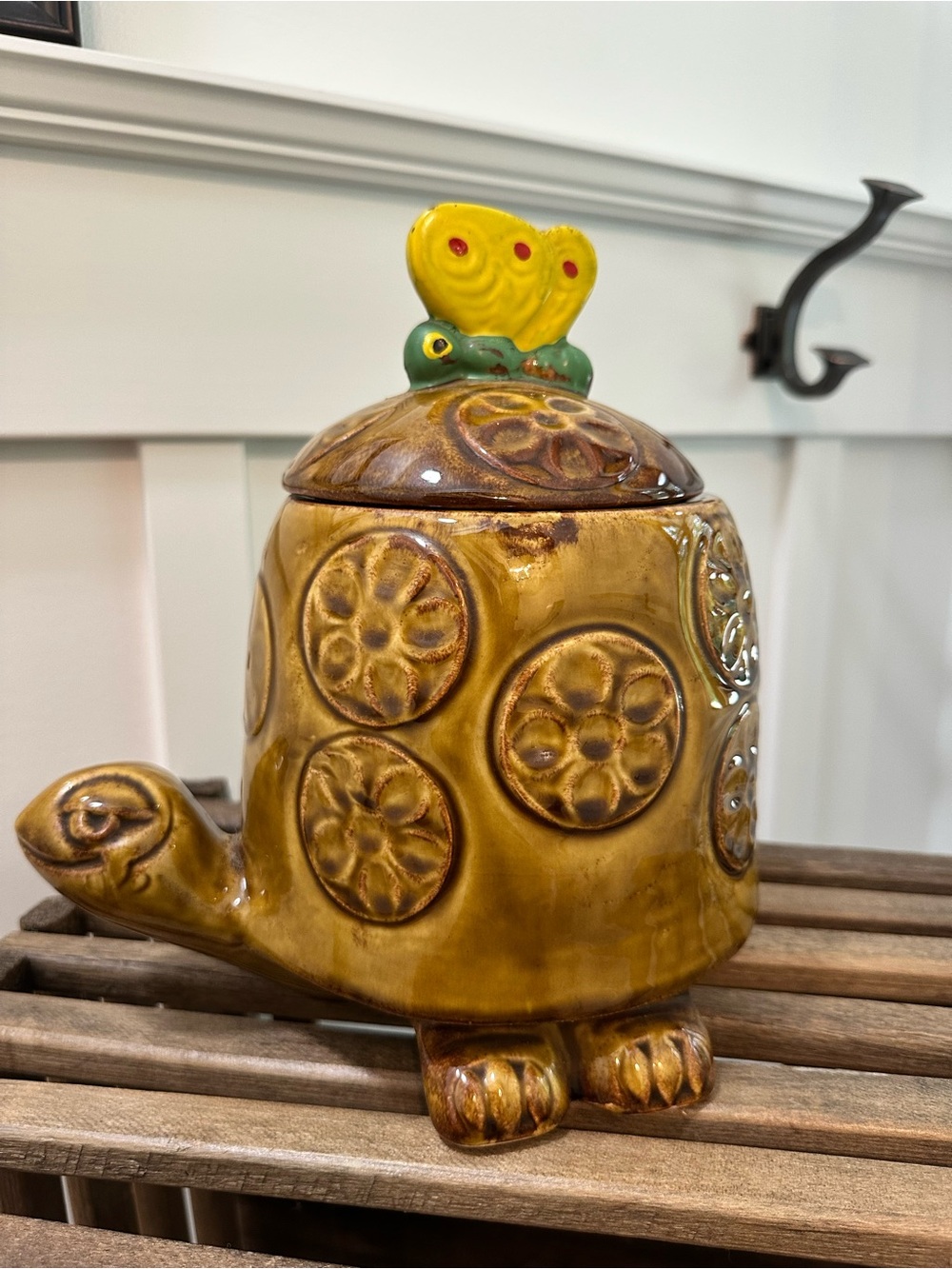 McCoy #271 Tommy The Turtle Ceramic Cookie Jar Yellow Green Butterfly 10” x 10”